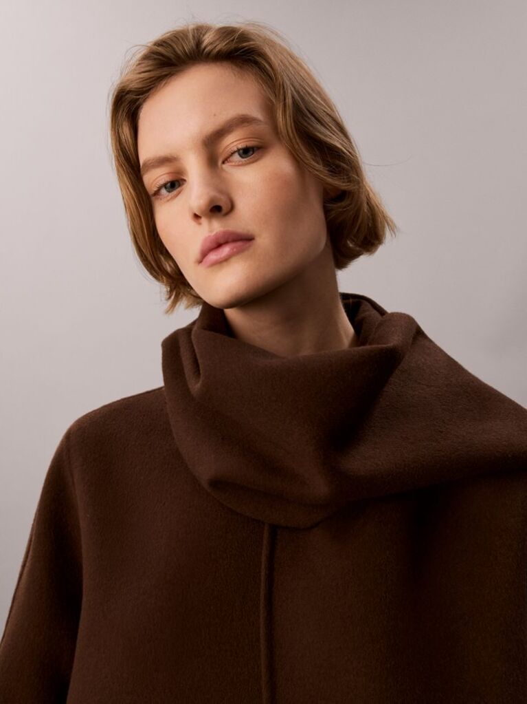 Brown Wool Blend Scarf Coat  Women