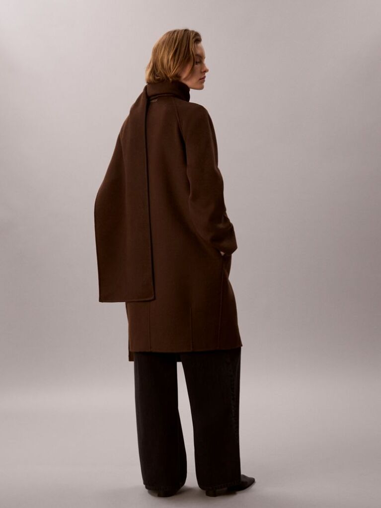 Brown Wool Blend Scarf Coat  Women