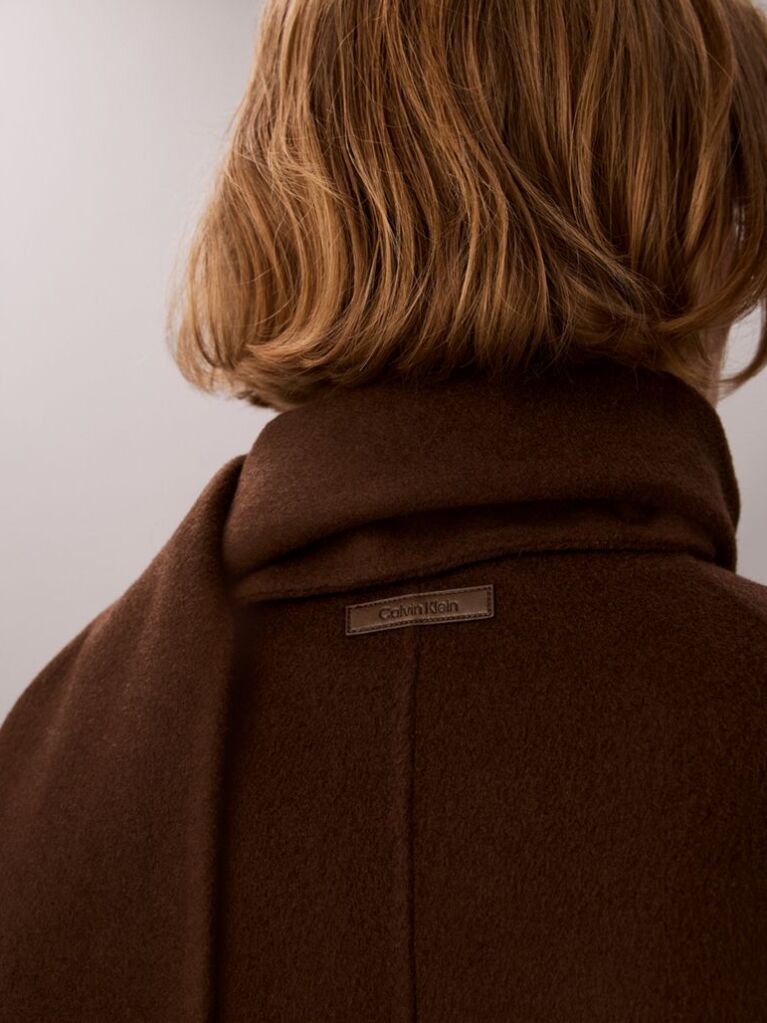 Brown Wool Blend Scarf Coat  Women