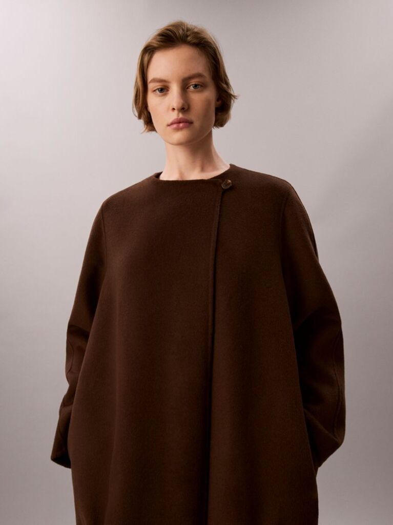 Brown Wool Blend Scarf Coat  Women