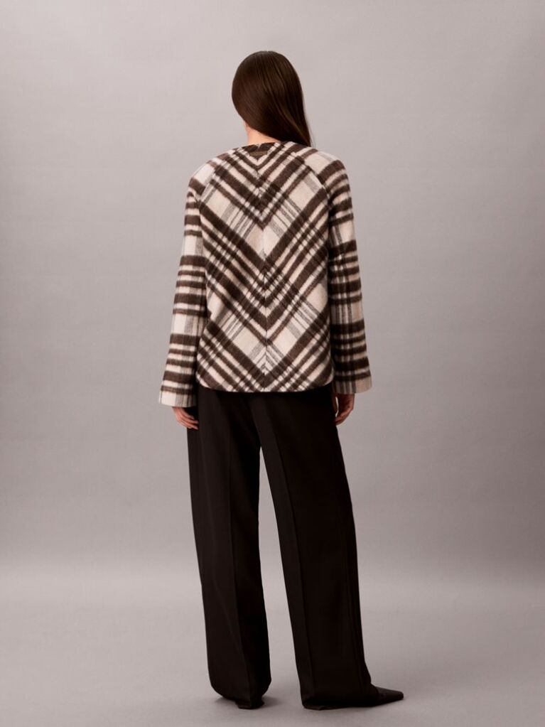 White Plaid Check Wool Blend Jacket  Women