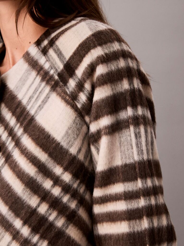 White Plaid Check Wool Blend Jacket  Women