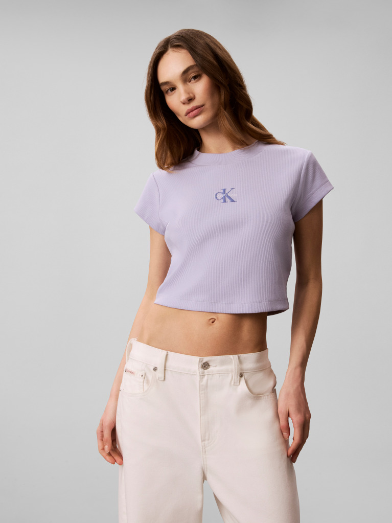 Mov Tricou Slim Cropped Cu Monograma  Femei