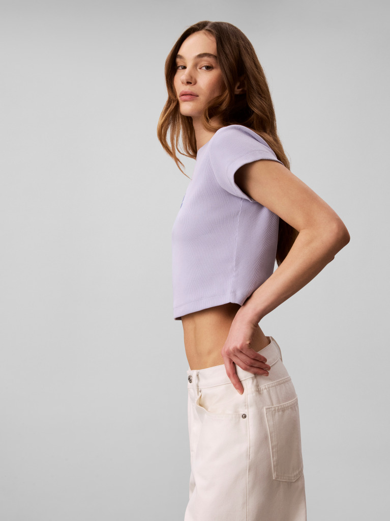 Mov Tricou Slim Cropped Cu Monograma  Femei