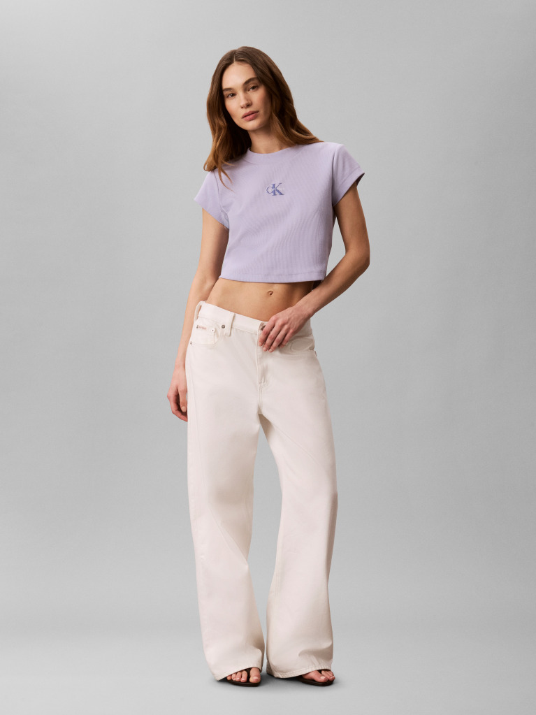 Mov Tricou Slim Cropped Cu Monograma  Femei