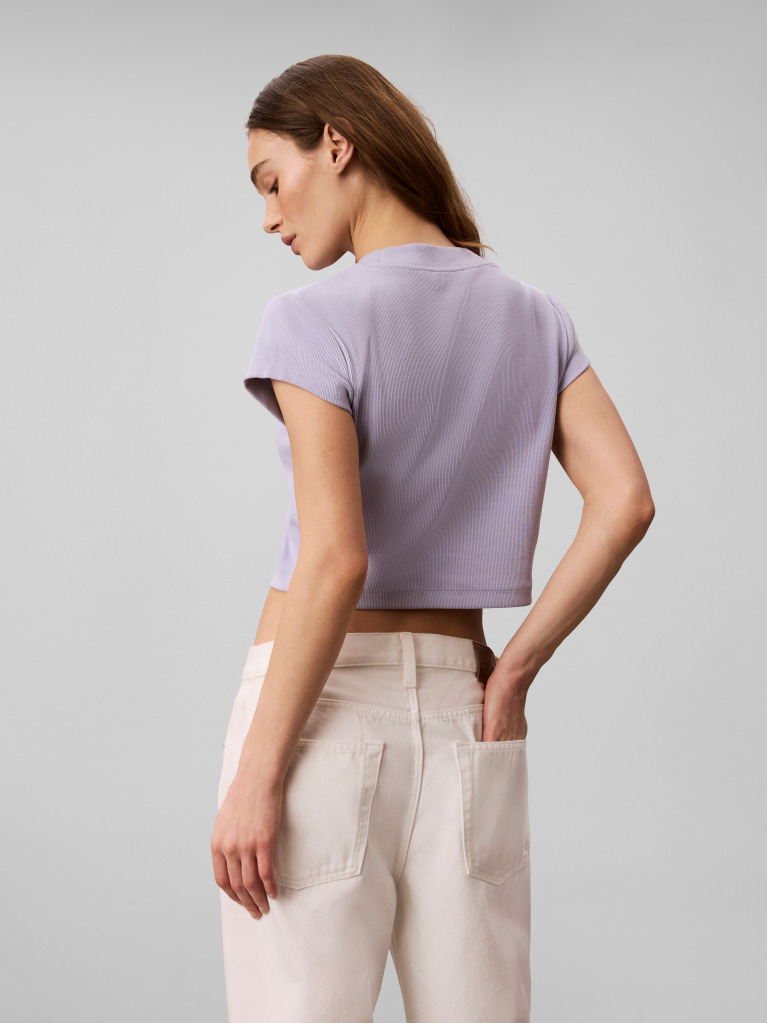 Mov Tricou Slim Cropped Cu Monograma  Femei