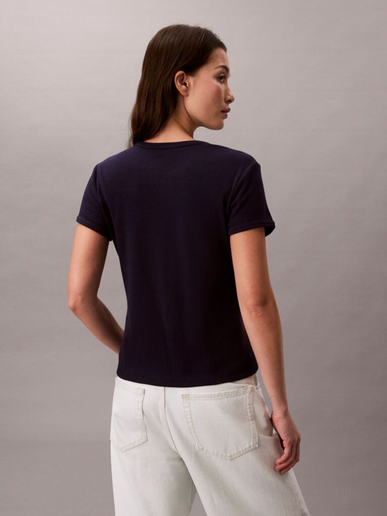 Mov Tricou Slim Din Waffle Cu Maneca Scurta Si Aplicatie Monogram  Femei
