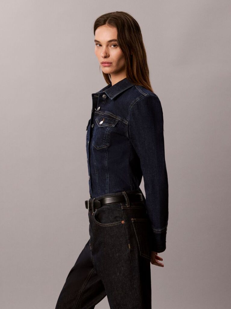 Denim Sculpt Denim Trucker Button-Down Shirt  Women