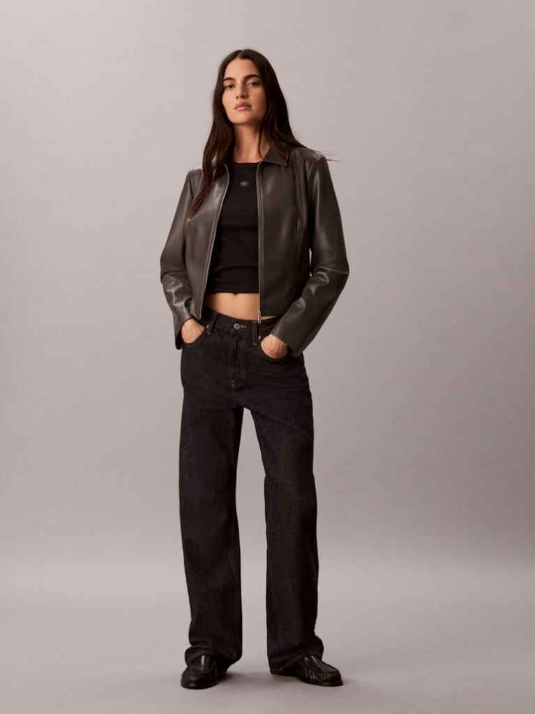 Grey Faux Leather Zip-Up Shirt Jacket  Women