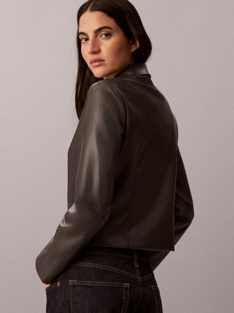 Grey Faux Leather Zip-Up Shirt Jacket  Women