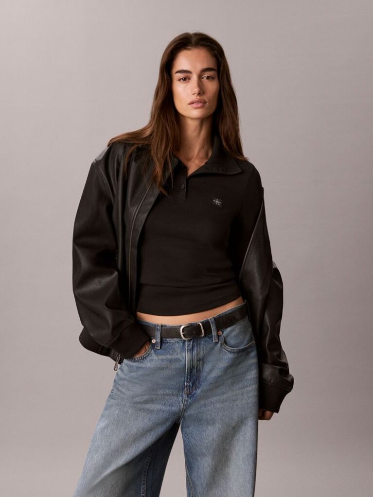 Negru Bluza De Trening Cu Guler Inalt, Fenta Henley Si Monologo Tesut  Femei