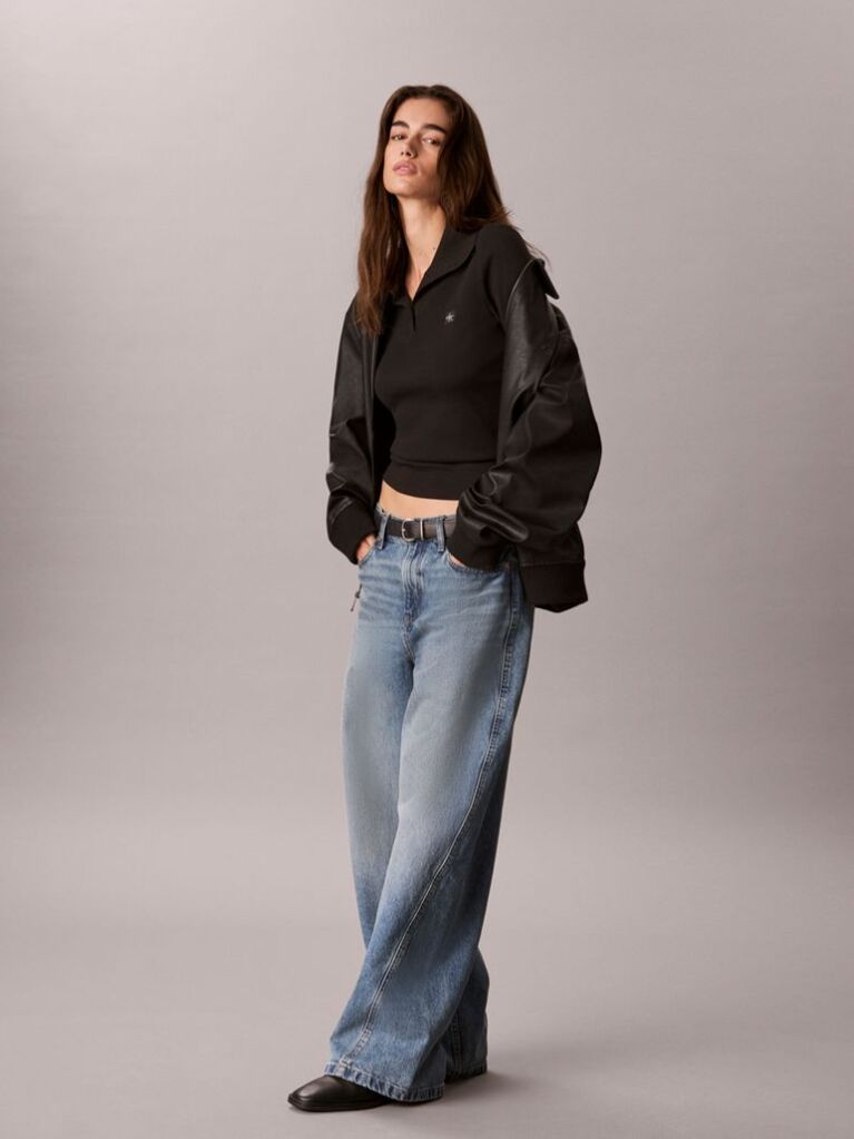 Negru Bluza De Trening Cu Guler Inalt, Fenta Henley Si Monologo Tesut  Femei