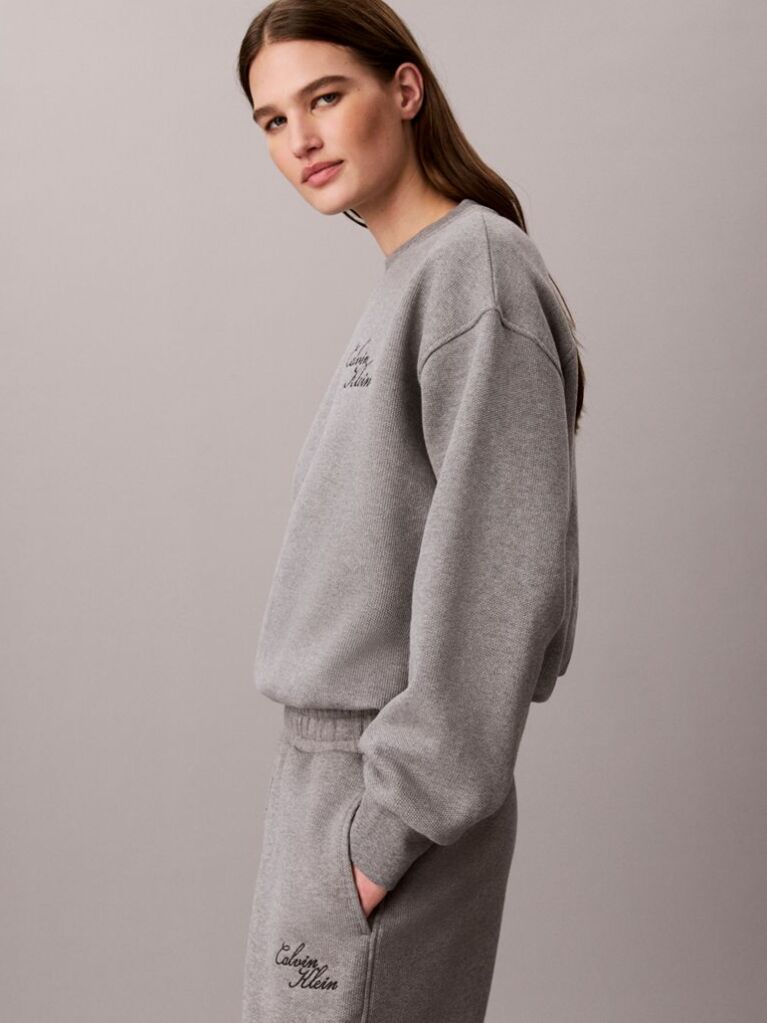 Grey Cotton Fleece Bubble Hem Sweatshirt  Women