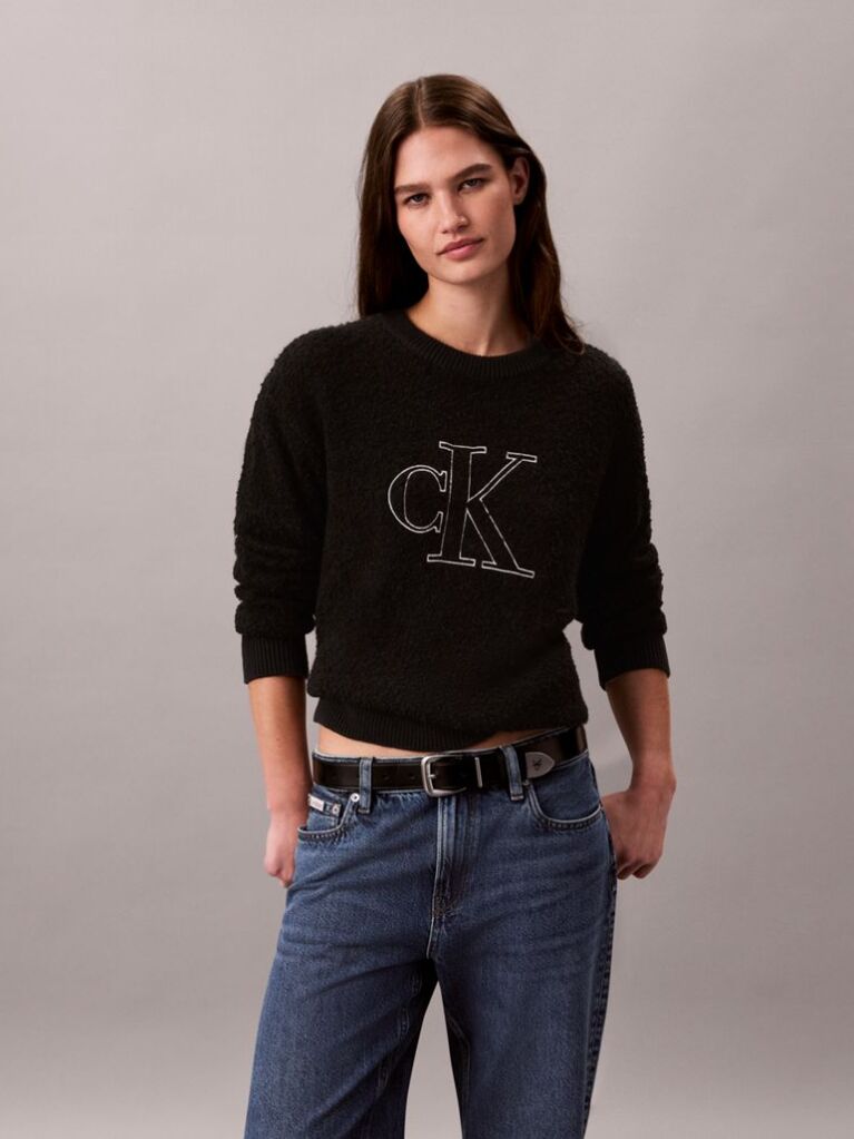 Black Monogram Bouclé Crew Neck Jumper  Women