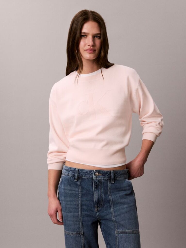 Roz Pulover Din Tricot Texturat Cu Monograma  Femei