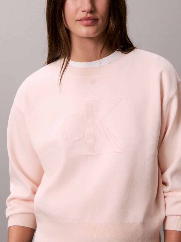 Roz Pulover Din Tricot Texturat Cu Monograma  Femei