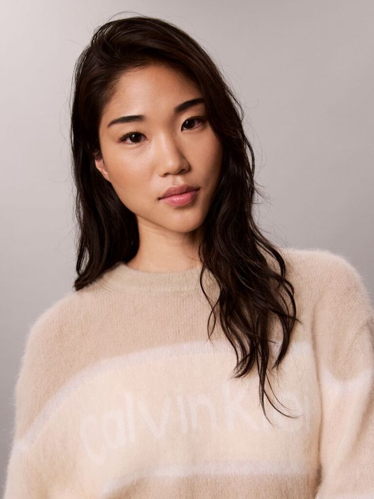 White Alpaca Wool Blend Stripe Logo Jumper  Women