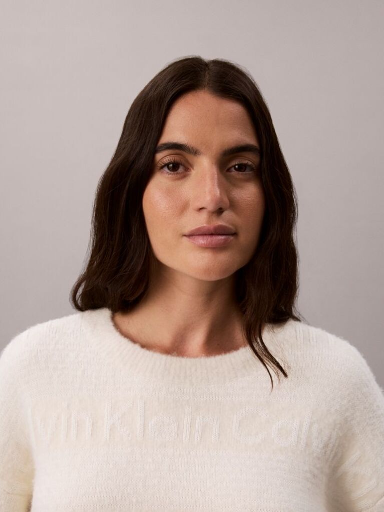 White Cotton Wool Textured Logo Jumper  Women