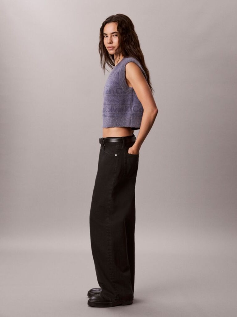 Blue Wool Blend Textured Logo Sweater Vest  Women