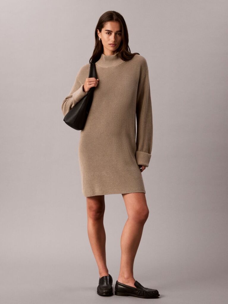 Brown Relaxed Rib Mini Dress  Women