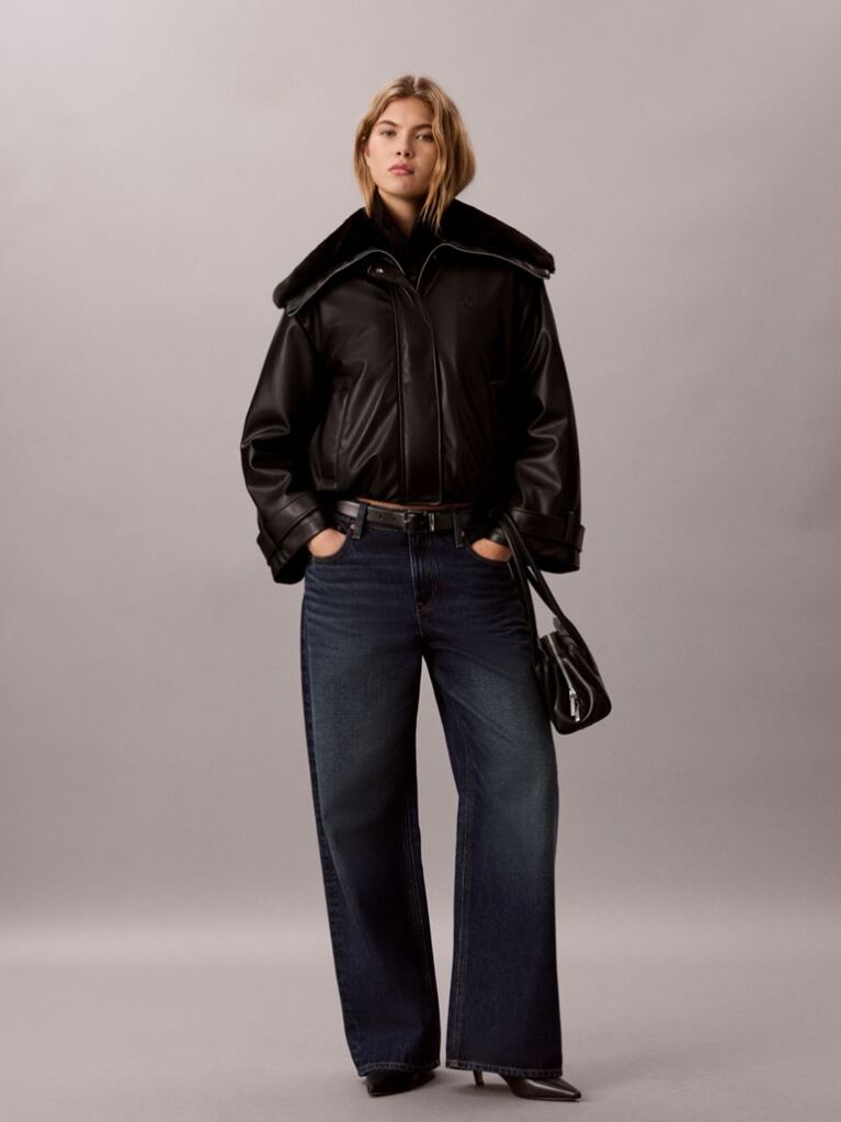 Black Faux Leather Bomber Jacket  Women