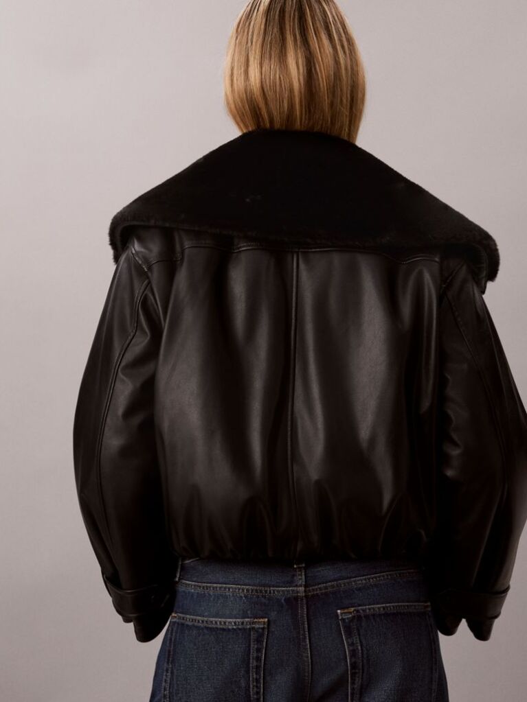 Black Faux Leather Bomber Jacket  Women
