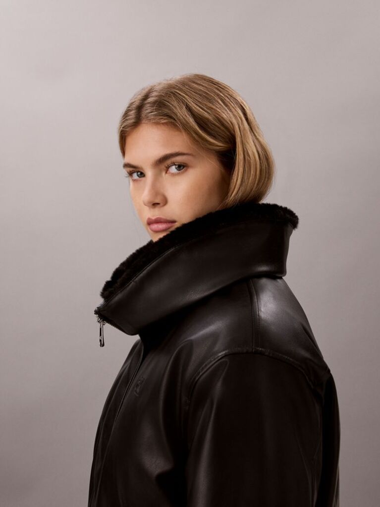 Black Faux Leather Bomber Jacket  Women