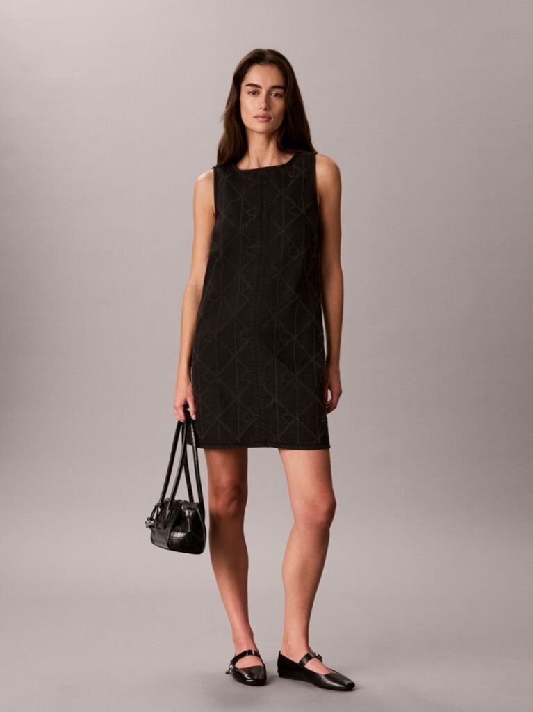 Negru Rochie Mini Din Denim Cu Logo Repetat  Femei