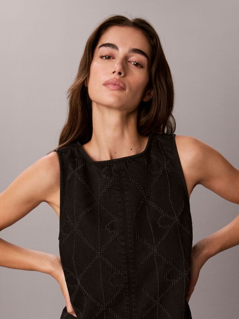 Negru Rochie Mini Din Denim Cu Logo Repetat  Femei