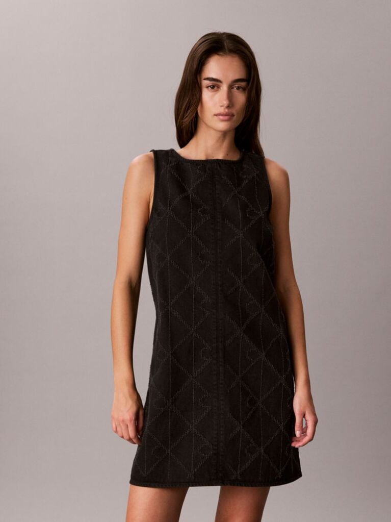 Negru Rochie Mini Din Denim Cu Logo Repetat  Femei