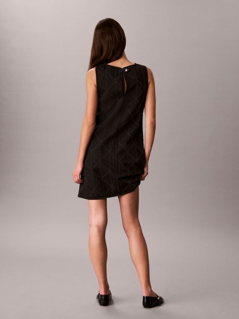Negru Rochie Mini Din Denim Cu Logo Repetat  Femei