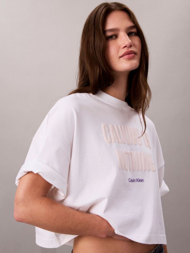 White Bold Logo Boxy Cropped T-Shirt  Women