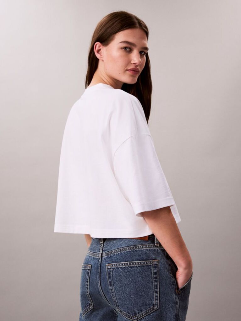 White Bold Logo Boxy Cropped T-Shirt  Women