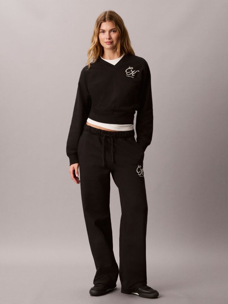 Negru Pantaloni De Trening Din Terry Cu Logo Grafic  Femei