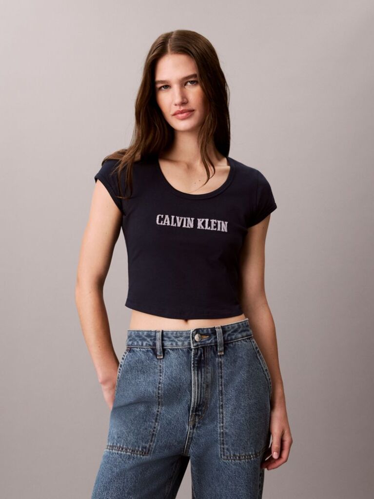 Blue Varsity Logo Baby Fit T-Shirt  Women