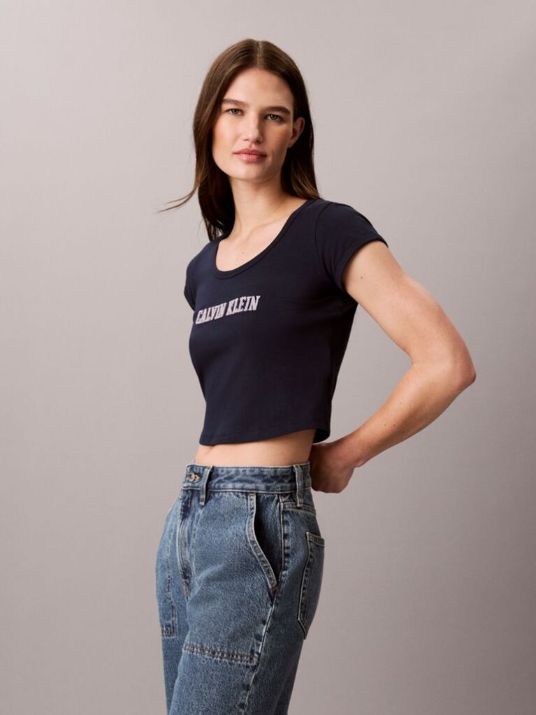 Blue Varsity Logo Baby Fit T-Shirt  Women