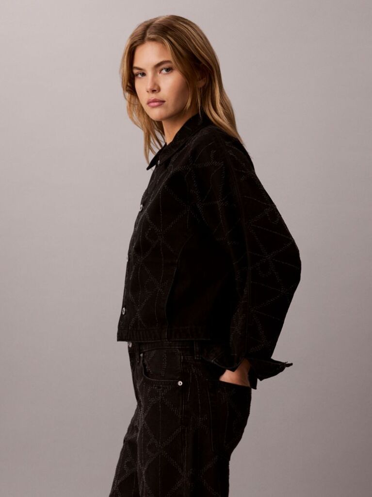 Black All-Over Logo Denim Jacket  Women
