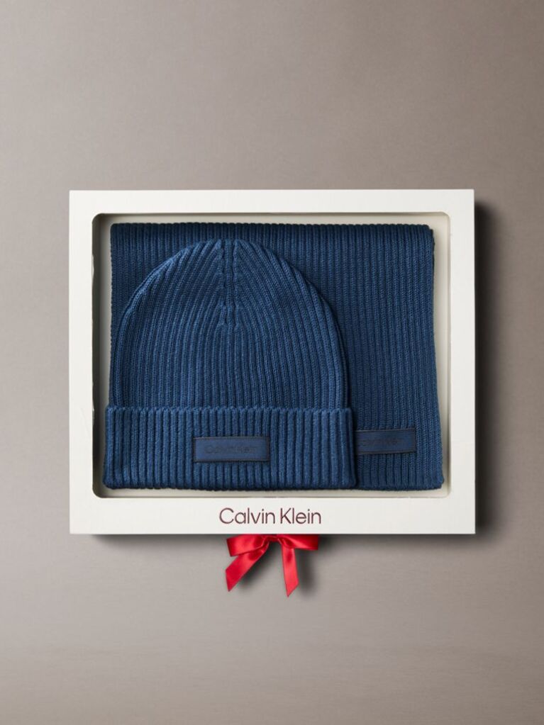 Blue Cotton Scarf and Beanie Gift Set  Men