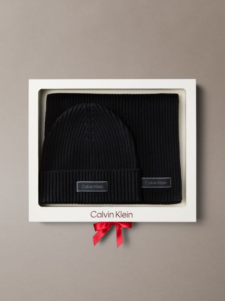 Black Cotton Scarf and Beanie Gift Set  Men
