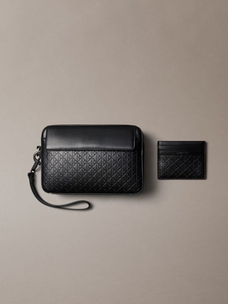 Black Allover Emblem Logo Card Holder and Pouch  Men