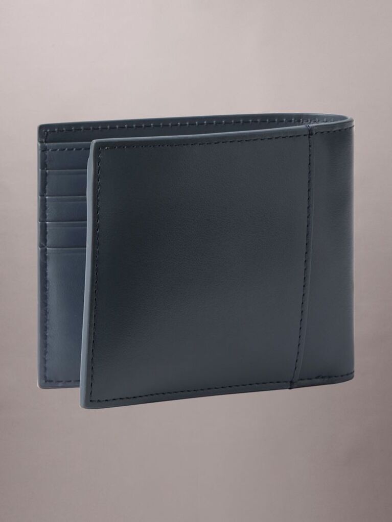 Albastru Portofel Pliabil Din Piele Nappa Cu Protectie RFID  Barbati