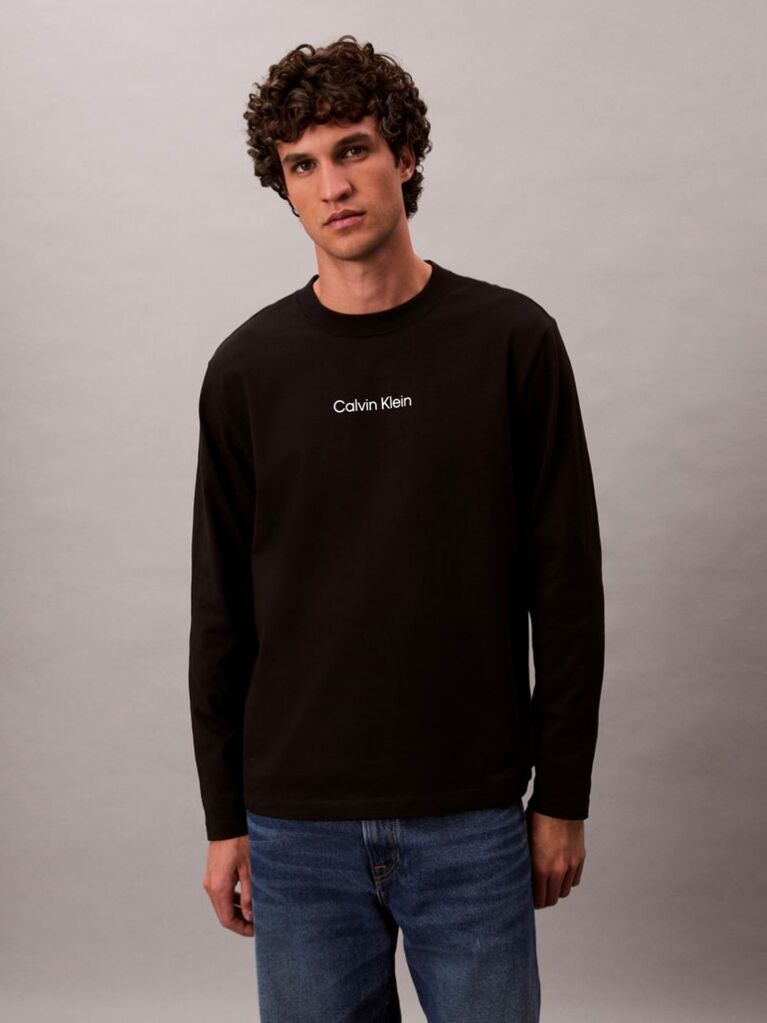 Negru Tricou Cu Maneca Lunga Si Croiala Lejera  Barbati