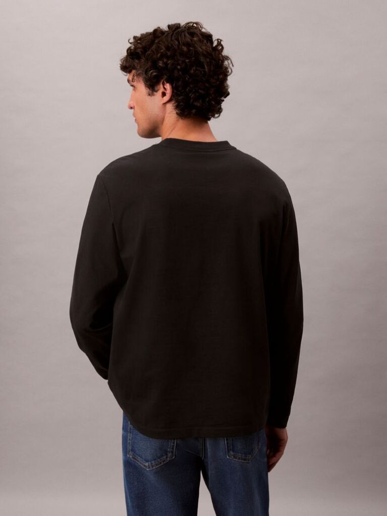 Negru Tricou Cu Maneca Lunga Si Croiala Lejera  Barbati