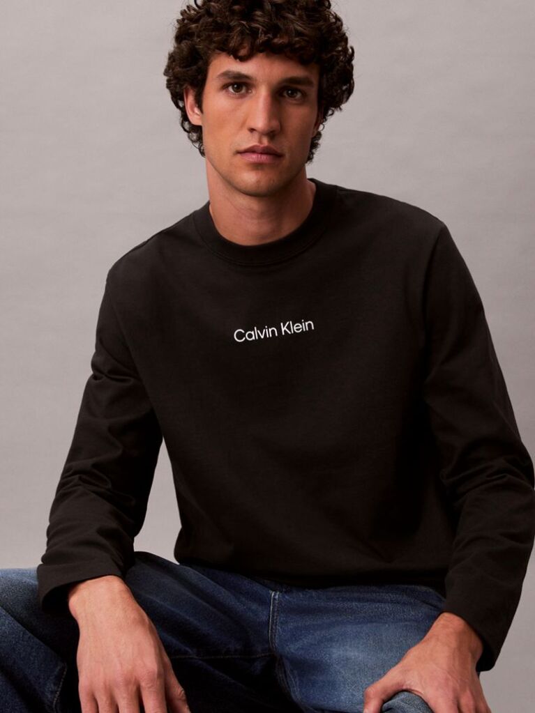 Negru Tricou Cu Maneca Lunga Si Croiala Lejera  Barbati