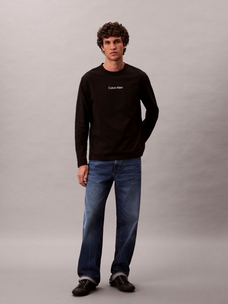 Negru Tricou Cu Maneca Lunga Si Croiala Lejera  Barbati