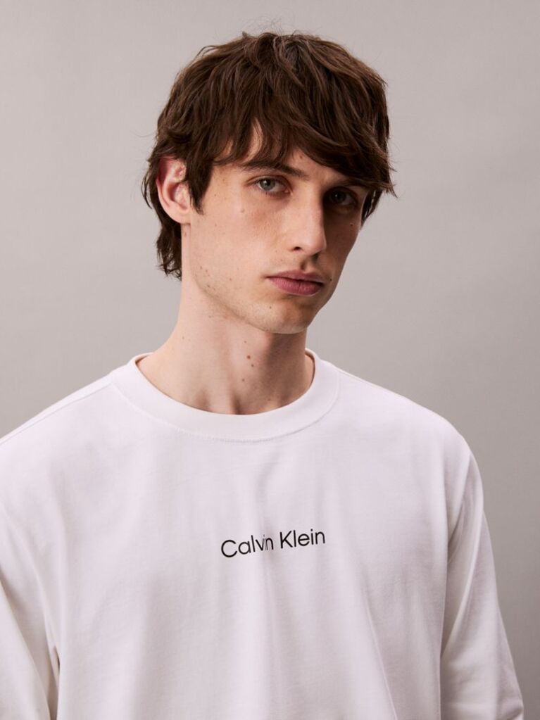 Alb Tricou Cu Maneca Lunga Si Croiala Lejera  Barbati