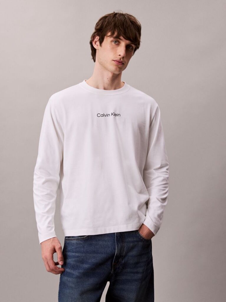 Alb Tricou Cu Maneca Lunga Si Croiala Lejera  Barbati