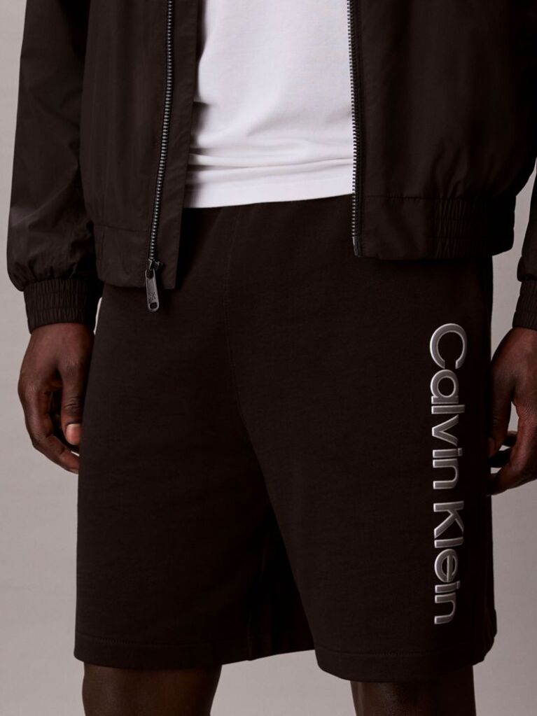 Negru Pantaloni Scurti Din Bumbac Terry Cu Logo Grafic  Barbati