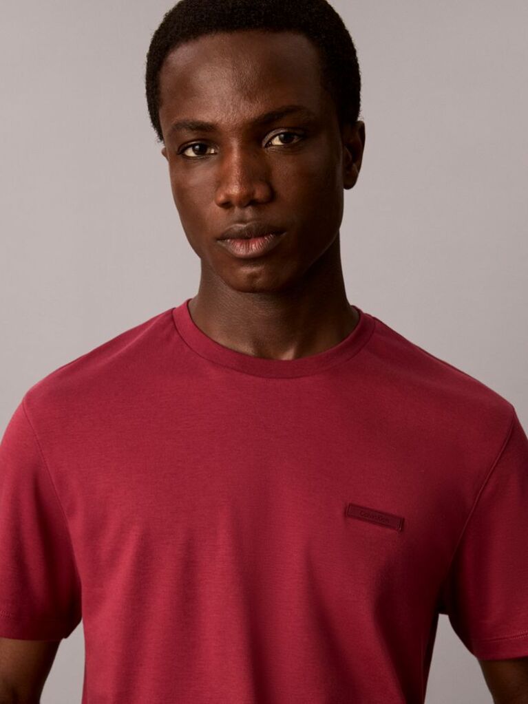 Rosu Tricou Slim Din Bumbac Cu Emblema  Barbati
