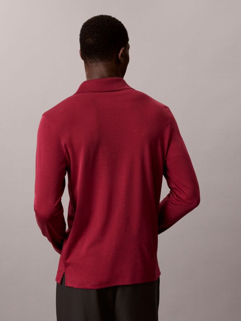 Rosu Tricou Polo Slim Din Bumbac Cu Maneca Lunga  Barbati